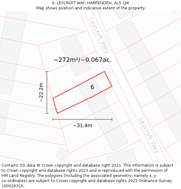 6, LEYCROFT WAY, HARPENDEN, AL5 1JW: Plot and title map