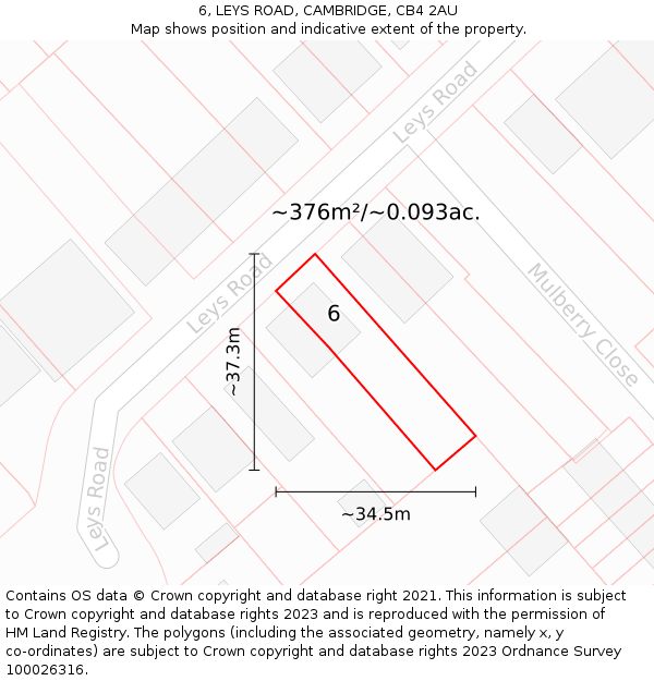 6, LEYS ROAD, CAMBRIDGE, CB4 2AU: Plot and title map