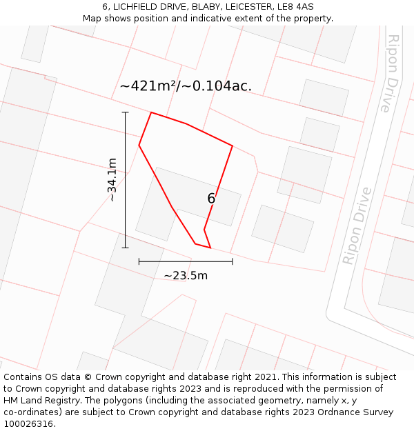 6, LICHFIELD DRIVE, BLABY, LEICESTER, LE8 4AS: Plot and title map