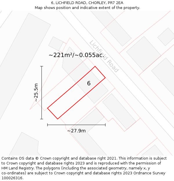 6, LICHFIELD ROAD, CHORLEY, PR7 2EA: Plot and title map