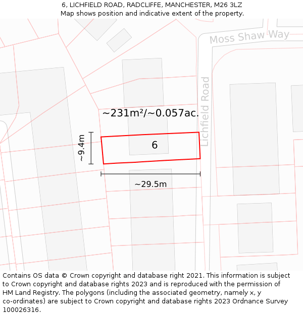 6, LICHFIELD ROAD, RADCLIFFE, MANCHESTER, M26 3LZ: Plot and title map