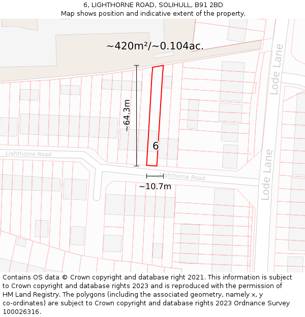 6, LIGHTHORNE ROAD, SOLIHULL, B91 2BD: Plot and title map