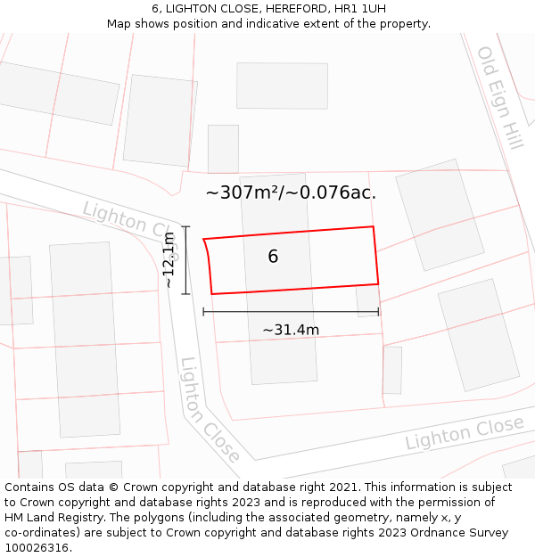 6, LIGHTON CLOSE, HEREFORD, HR1 1UH: Plot and title map