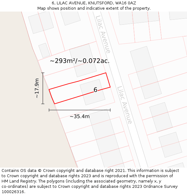 6, LILAC AVENUE, KNUTSFORD, WA16 0AZ: Plot and title map