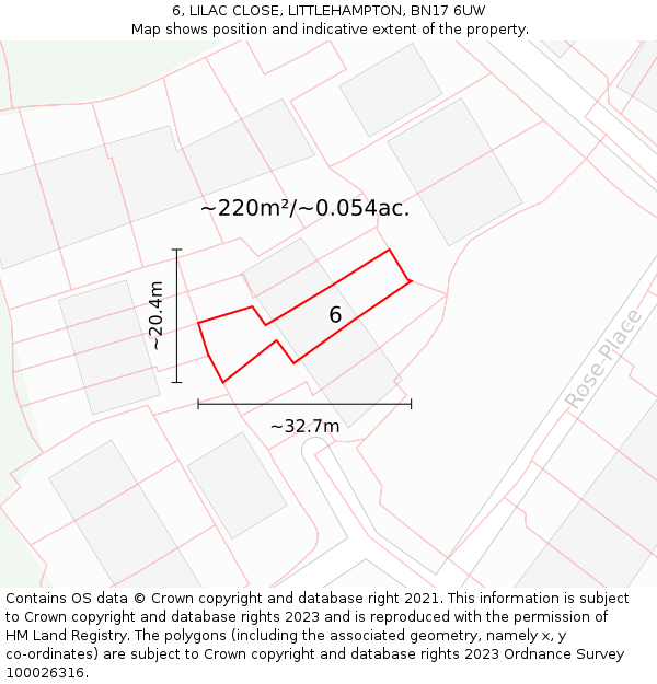 6, LILAC CLOSE, LITTLEHAMPTON, BN17 6UW: Plot and title map