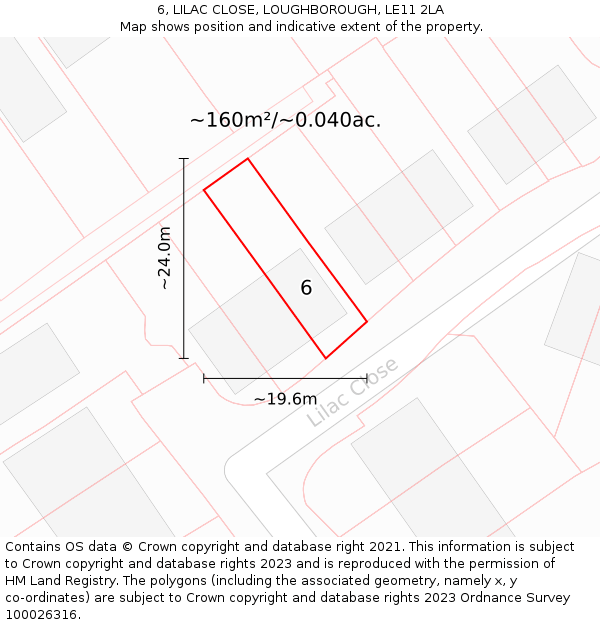 6, LILAC CLOSE, LOUGHBOROUGH, LE11 2LA: Plot and title map