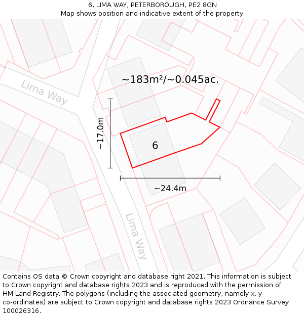 6, LIMA WAY, PETERBOROUGH, PE2 8GN: Plot and title map