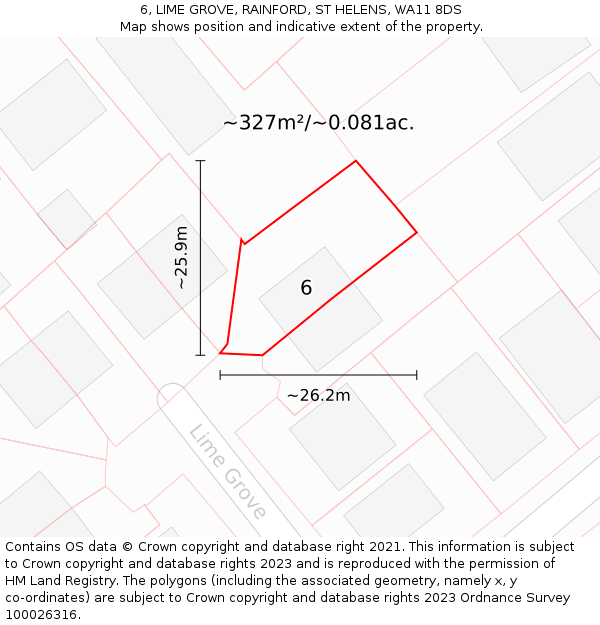 6, LIME GROVE, RAINFORD, ST HELENS, WA11 8DS: Plot and title map