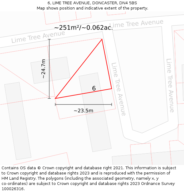 6, LIME TREE AVENUE, DONCASTER, DN4 5BS: Plot and title map