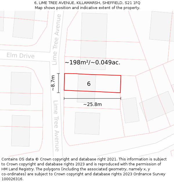 6, LIME TREE AVENUE, KILLAMARSH, SHEFFIELD, S21 1FQ: Plot and title map