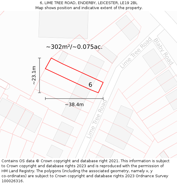 6, LIME TREE ROAD, ENDERBY, LEICESTER, LE19 2BL: Plot and title map