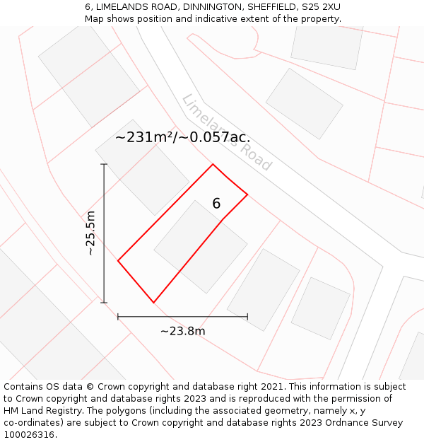 6, LIMELANDS ROAD, DINNINGTON, SHEFFIELD, S25 2XU: Plot and title map