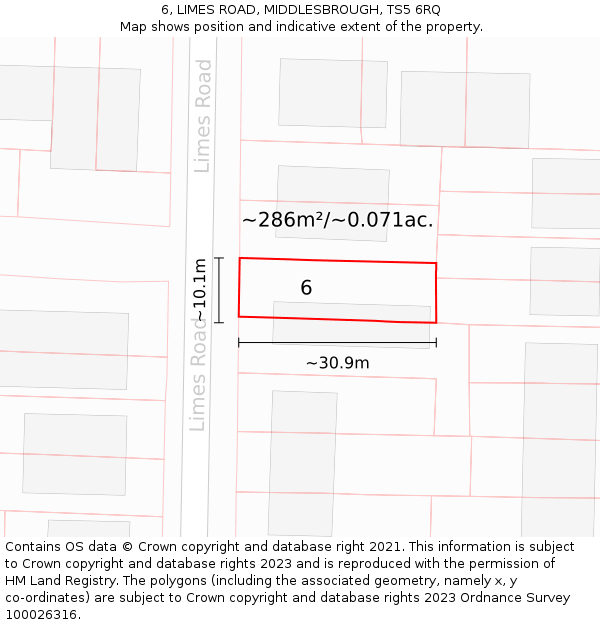 6, LIMES ROAD, MIDDLESBROUGH, TS5 6RQ: Plot and title map