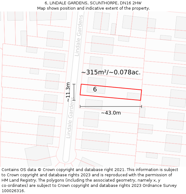 6, LINDALE GARDENS, SCUNTHORPE, DN16 2HW: Plot and title map