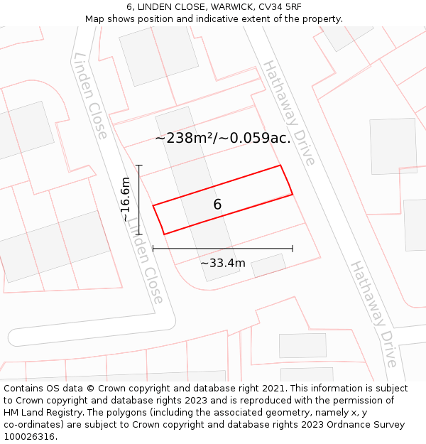 6, LINDEN CLOSE, WARWICK, CV34 5RF: Plot and title map
