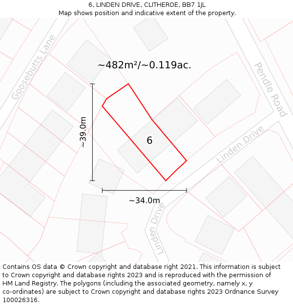 6, LINDEN DRIVE, CLITHEROE, BB7 1JL: Plot and title map