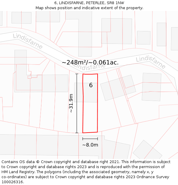 6, LINDISFARNE, PETERLEE, SR8 1NW: Plot and title map