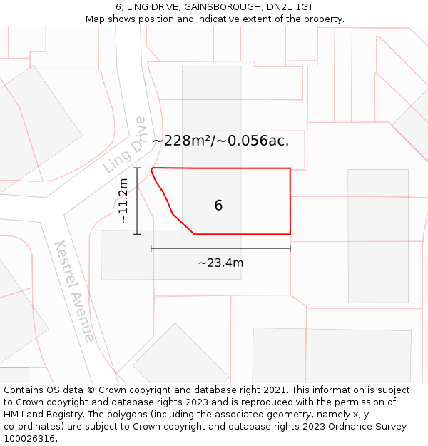 6, LING DRIVE, GAINSBOROUGH, DN21 1GT: Plot and title map