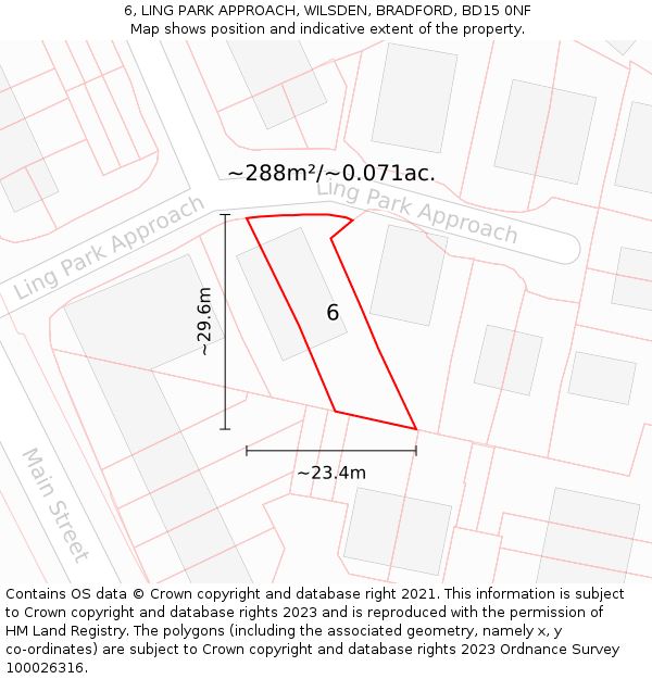 6, LING PARK APPROACH, WILSDEN, BRADFORD, BD15 0NF: Plot and title map