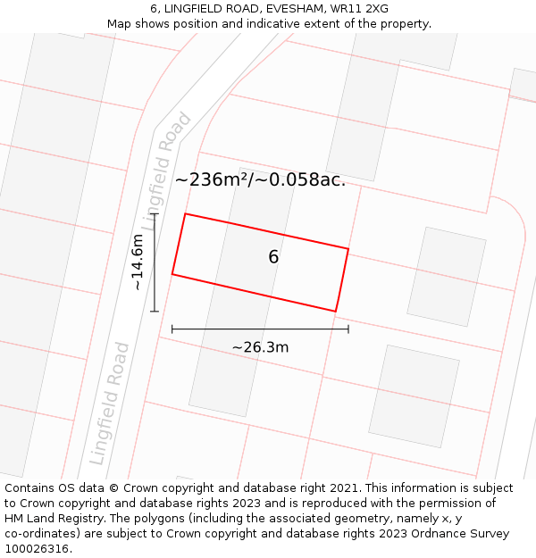 6, LINGFIELD ROAD, EVESHAM, WR11 2XG: Plot and title map