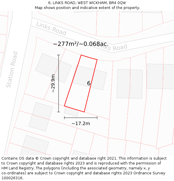 6, LINKS ROAD, WEST WICKHAM, BR4 0QW: Plot and title map