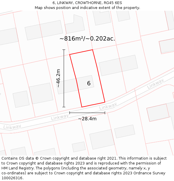 6, LINKWAY, CROWTHORNE, RG45 6ES: Plot and title map