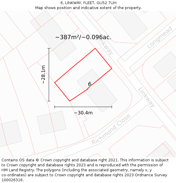 6, LINKWAY, FLEET, GU52 7UH: Plot and title map