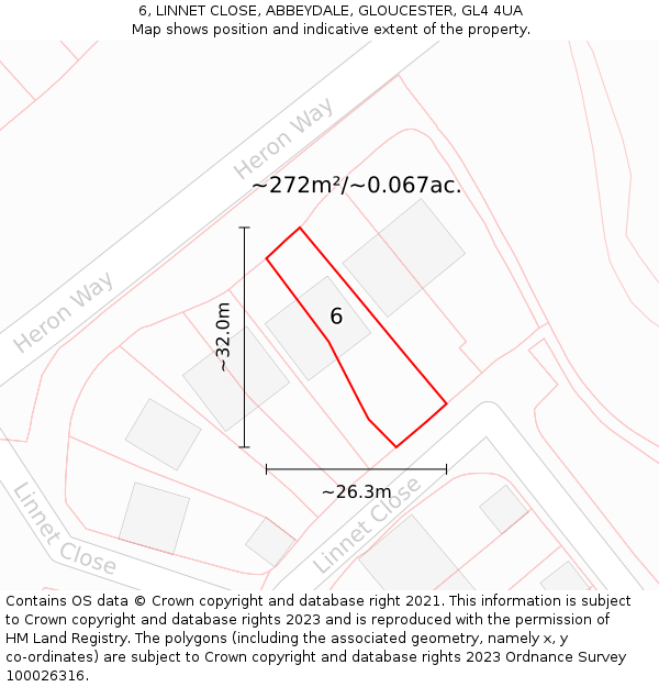 6, LINNET CLOSE, ABBEYDALE, GLOUCESTER, GL4 4UA: Plot and title map