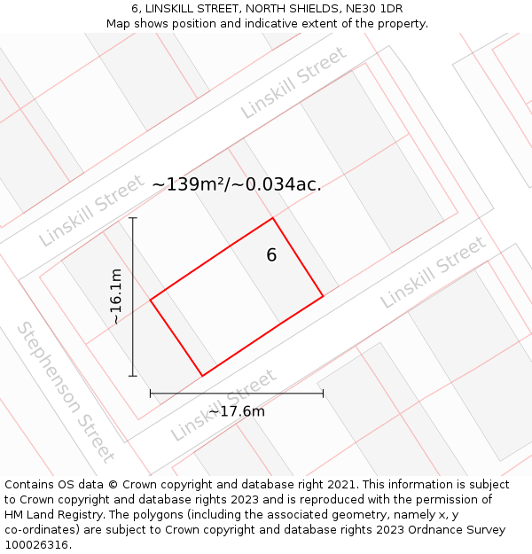 6, LINSKILL STREET, NORTH SHIELDS, NE30 1DR: Plot and title map