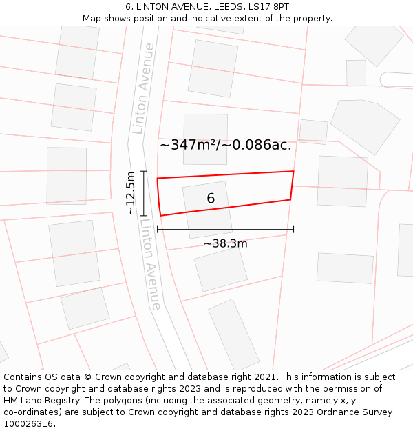 6, LINTON AVENUE, LEEDS, LS17 8PT: Plot and title map