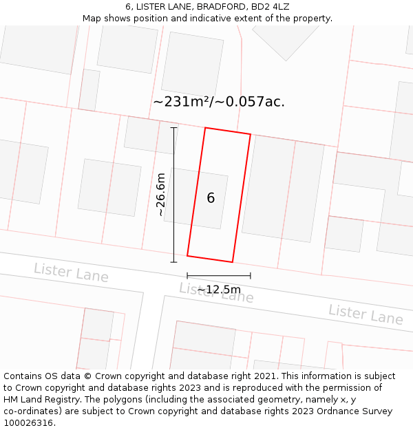 6, LISTER LANE, BRADFORD, BD2 4LZ: Plot and title map