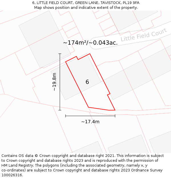 6, LITTLE FIELD COURT, GREEN LANE, TAVISTOCK, PL19 9FA: Plot and title map