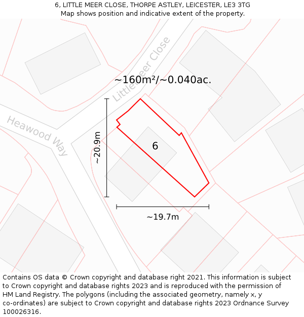 6, LITTLE MEER CLOSE, THORPE ASTLEY, LEICESTER, LE3 3TG: Plot and title map