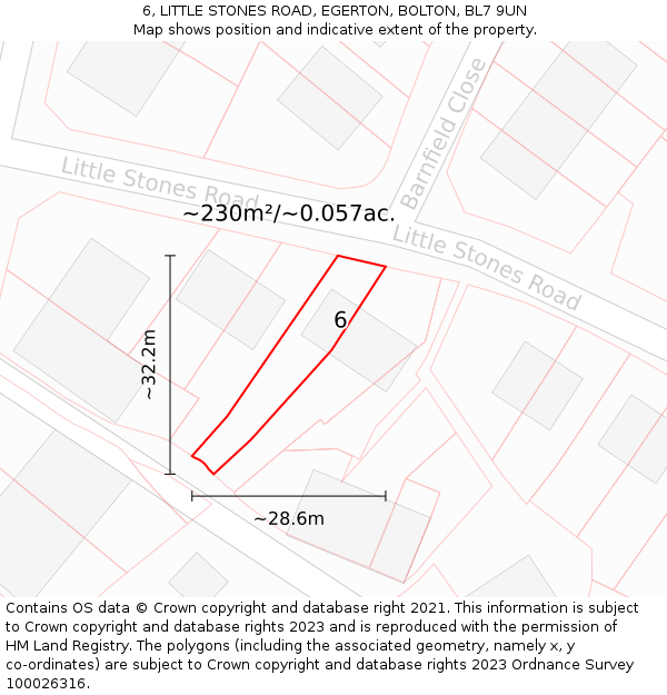 6, LITTLE STONES ROAD, EGERTON, BOLTON, BL7 9UN: Plot and title map