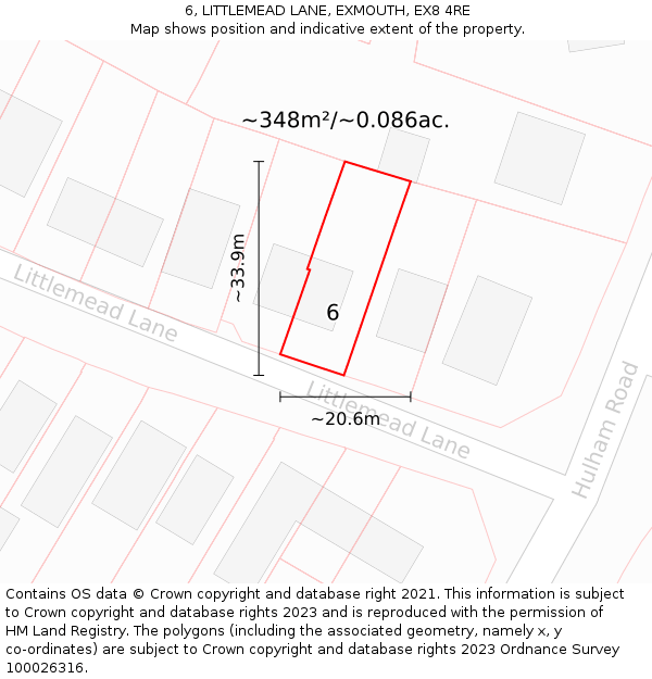 6, LITTLEMEAD LANE, EXMOUTH, EX8 4RE: Plot and title map