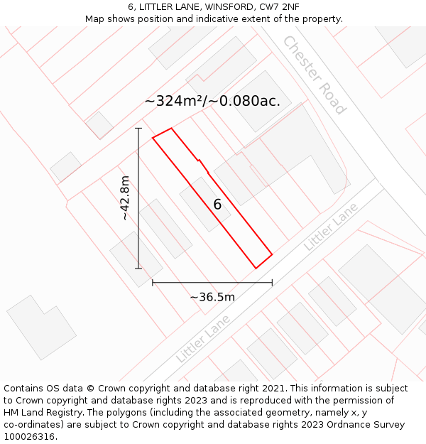 6, LITTLER LANE, WINSFORD, CW7 2NF: Plot and title map