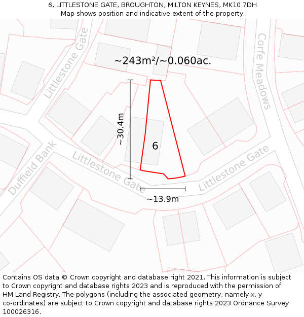 6, LITTLESTONE GATE, BROUGHTON, MILTON KEYNES, MK10 7DH: Plot and title map