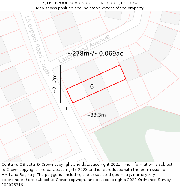 6, LIVERPOOL ROAD SOUTH, LIVERPOOL, L31 7BW: Plot and title map