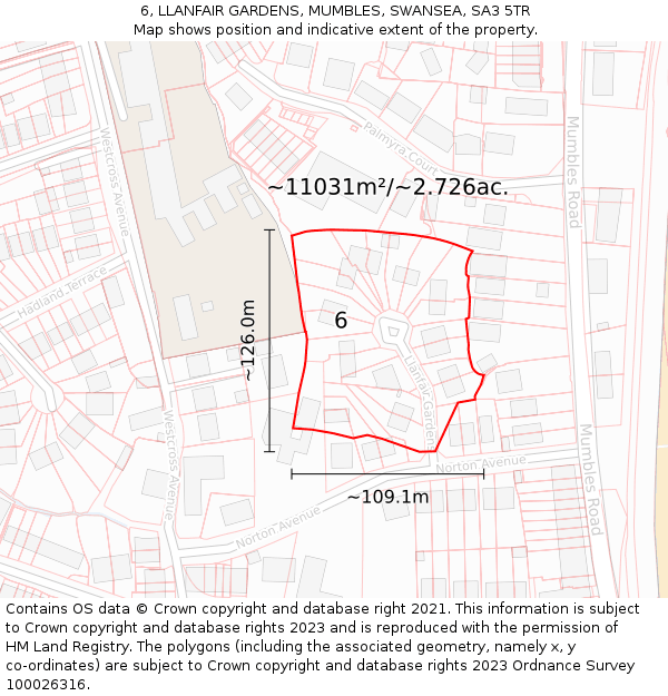 6, LLANFAIR GARDENS, MUMBLES, SWANSEA, SA3 5TR: Plot and title map