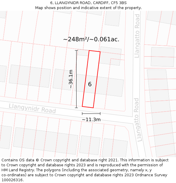 6, LLANGYNIDR ROAD, CARDIFF, CF5 3BS: Plot and title map