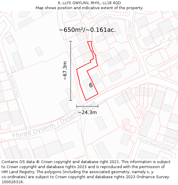 6, LLYS GWYLAN, RHYL, LL18 4QD: Plot and title map