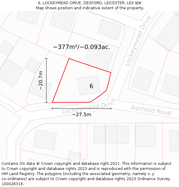 6, LOCKEYMEAD DRIVE, DESFORD, LEICESTER, LE9 9JW: Plot and title map