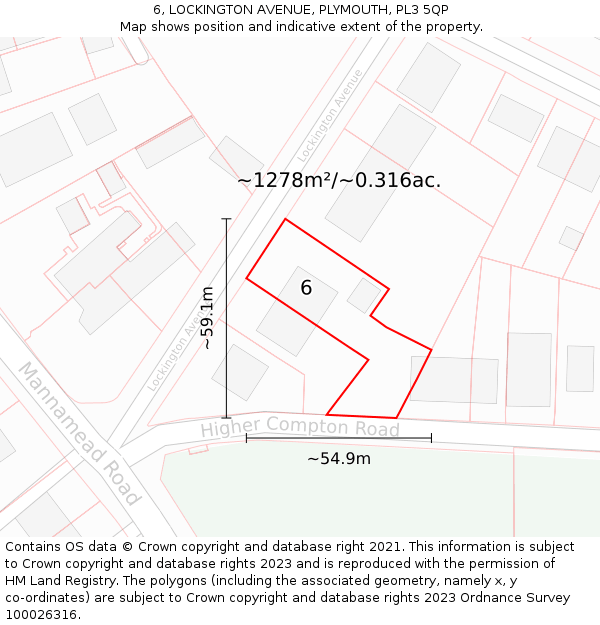 6, LOCKINGTON AVENUE, PLYMOUTH, PL3 5QP: Plot and title map