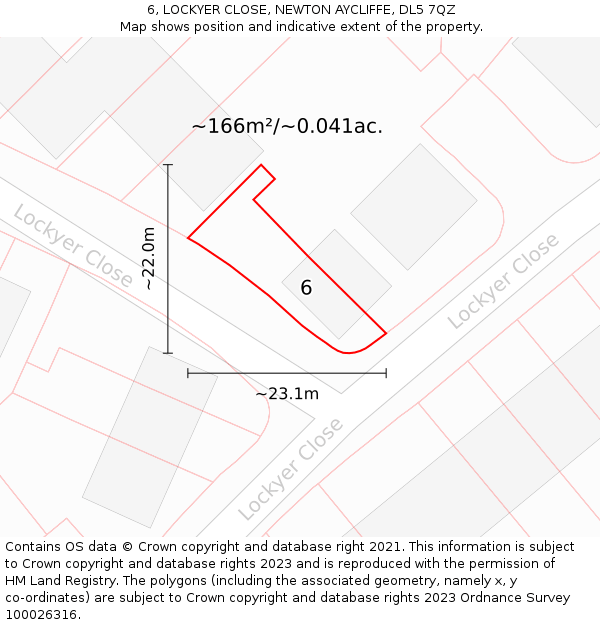 6, LOCKYER CLOSE, NEWTON AYCLIFFE, DL5 7QZ: Plot and title map