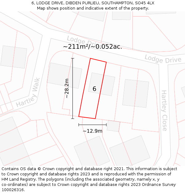 6, LODGE DRIVE, DIBDEN PURLIEU, SOUTHAMPTON, SO45 4LX: Plot and title map