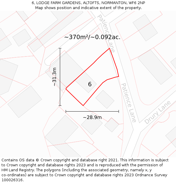 6, LODGE FARM GARDENS, ALTOFTS, NORMANTON, WF6 2NP: Plot and title map