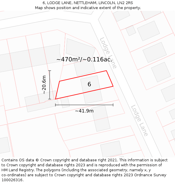 6, LODGE LANE, NETTLEHAM, LINCOLN, LN2 2RS: Plot and title map