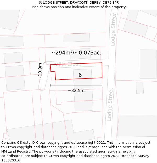 6, LODGE STREET, DRAYCOTT, DERBY, DE72 3PR: Plot and title map