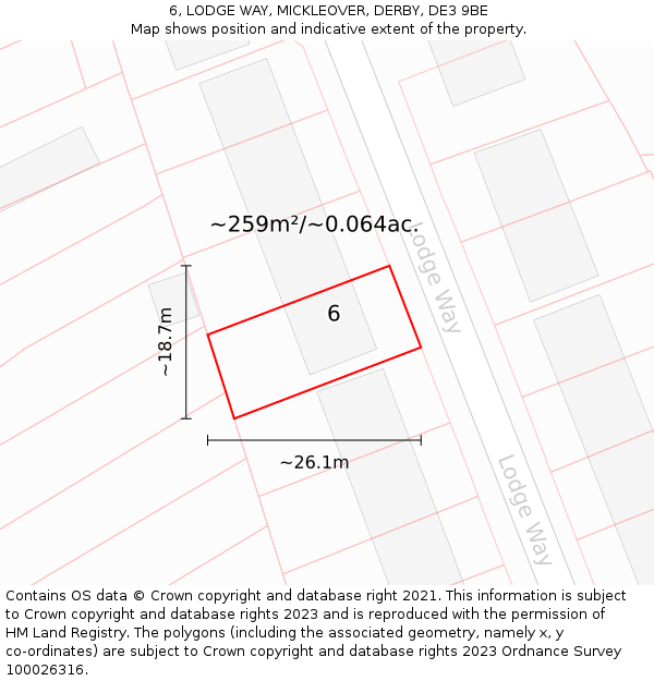 6, LODGE WAY, MICKLEOVER, DERBY, DE3 9BE: Plot and title map