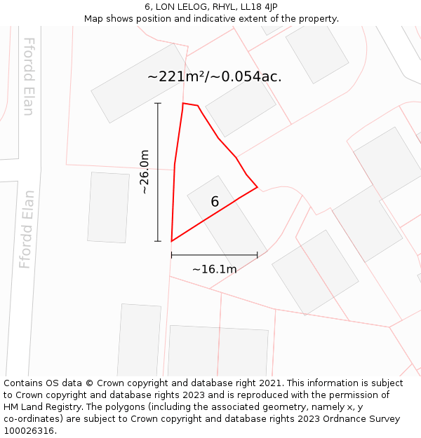 6, LON LELOG, RHYL, LL18 4JP: Plot and title map